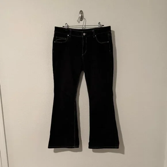 White House Black Market Blanc Flare Leg Black Jeans Pants Sz 14S (35x29) - Picture 2 of 13